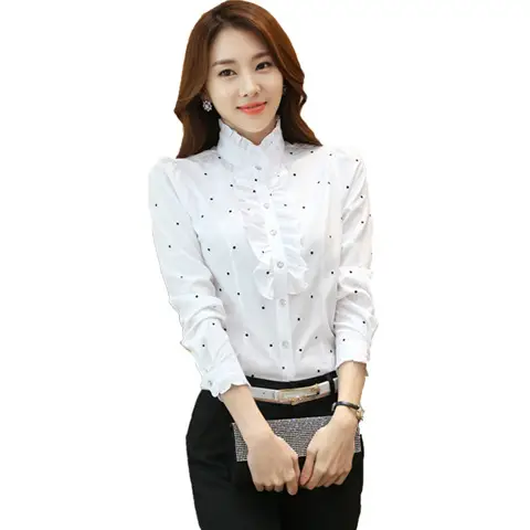 2023 White Lotus Leaf Lace Chiffon Shirt Women - Image 9