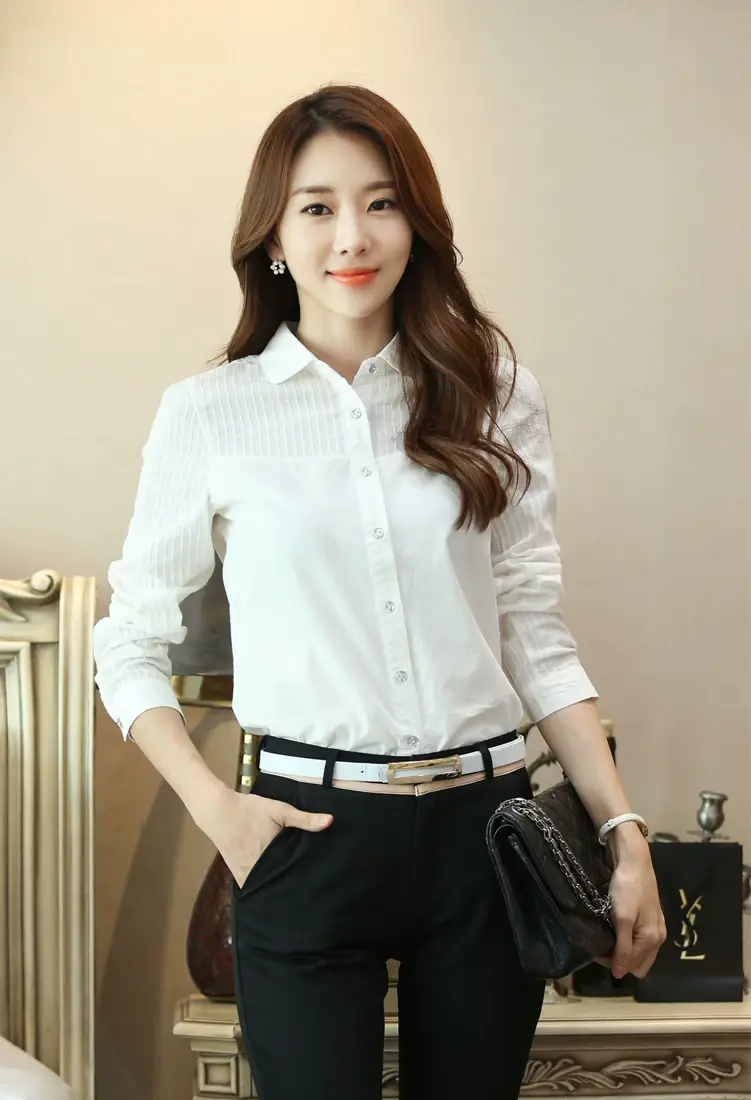 Korean Style White Collar Shirt with Slim Fit Pants — feature 5