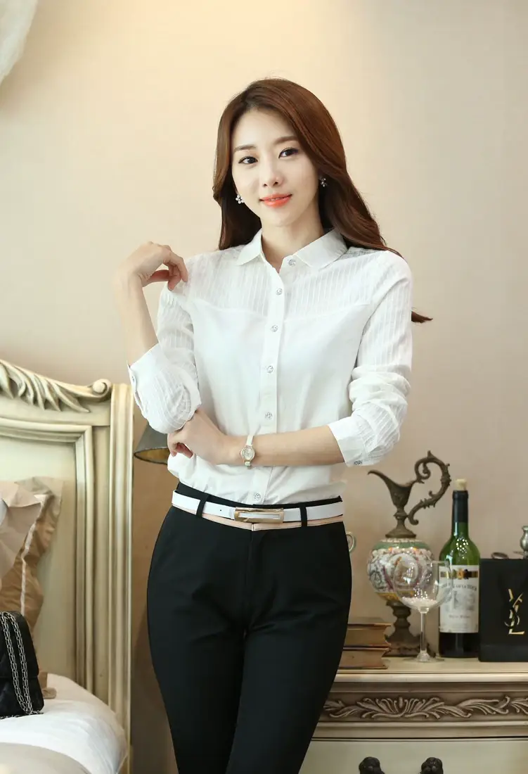 Korean Style White Collar Shirt with Slim Fit Pants — feature 6