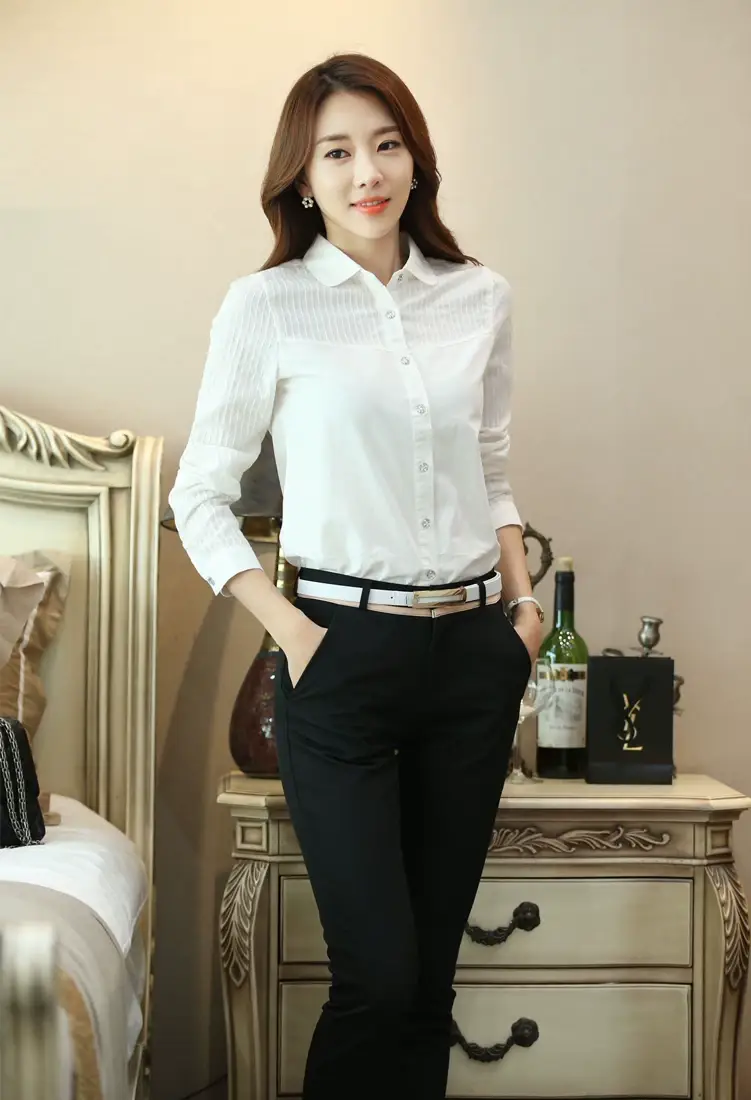 Korean Style White Collar Shirt with Slim Fit Pants — feature 7