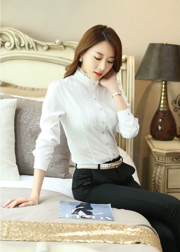White Long Sleeve Collar Shirt for Women Slim Fit — feature 9