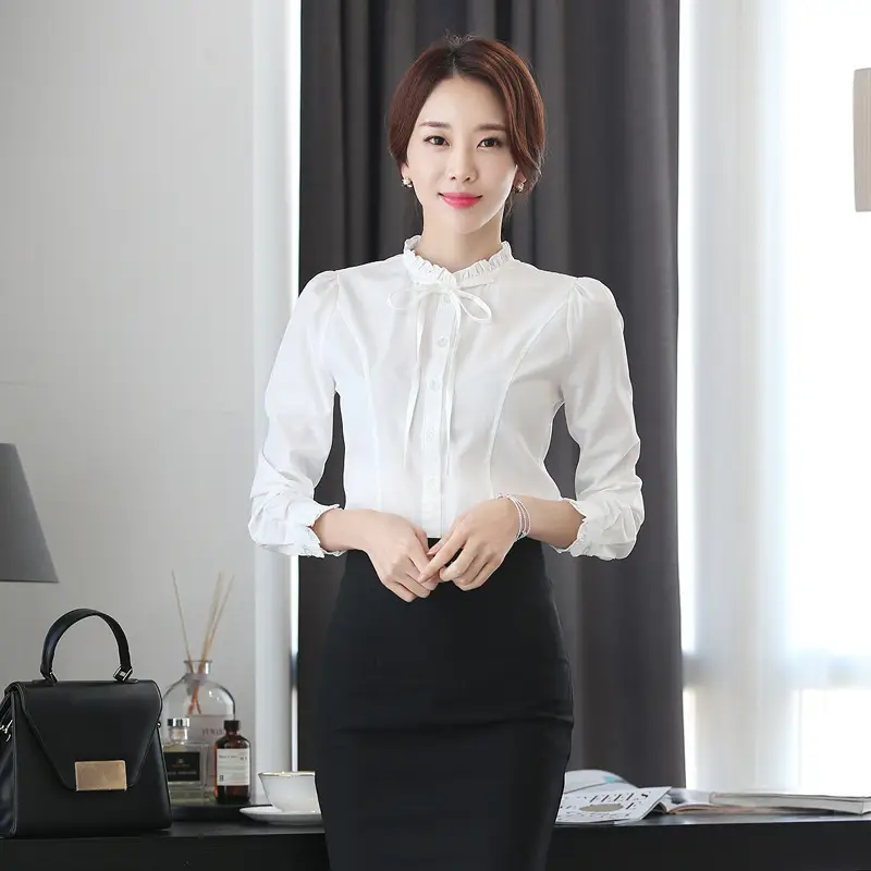 White Long-Sleeved Korean Style Chiffon Shirt for Women - Image 3