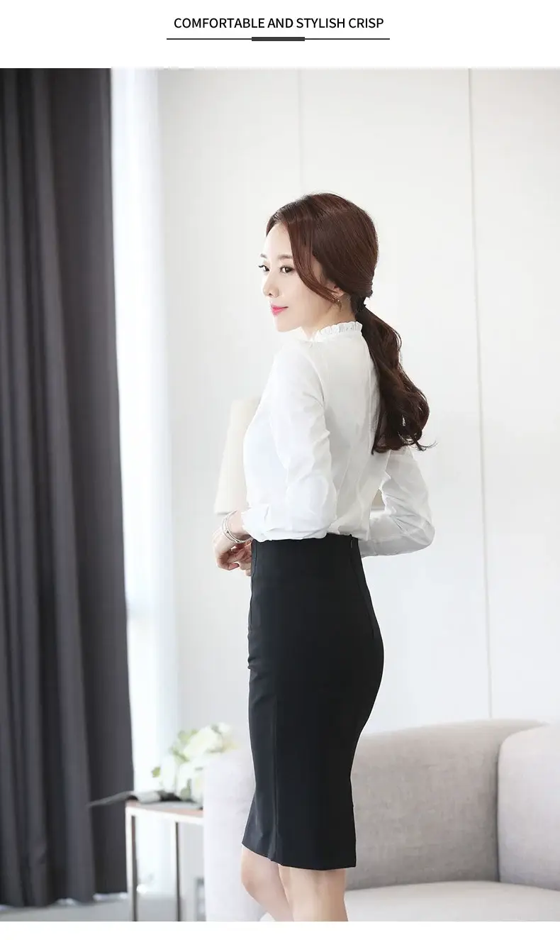 White Long-Sleeved Korean Style Chiffon Shirt for Women — feature 11