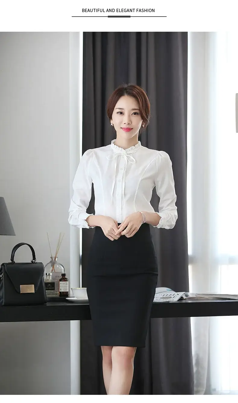 White Long-Sleeved Korean Style Chiffon Shirt for Women — feature 8