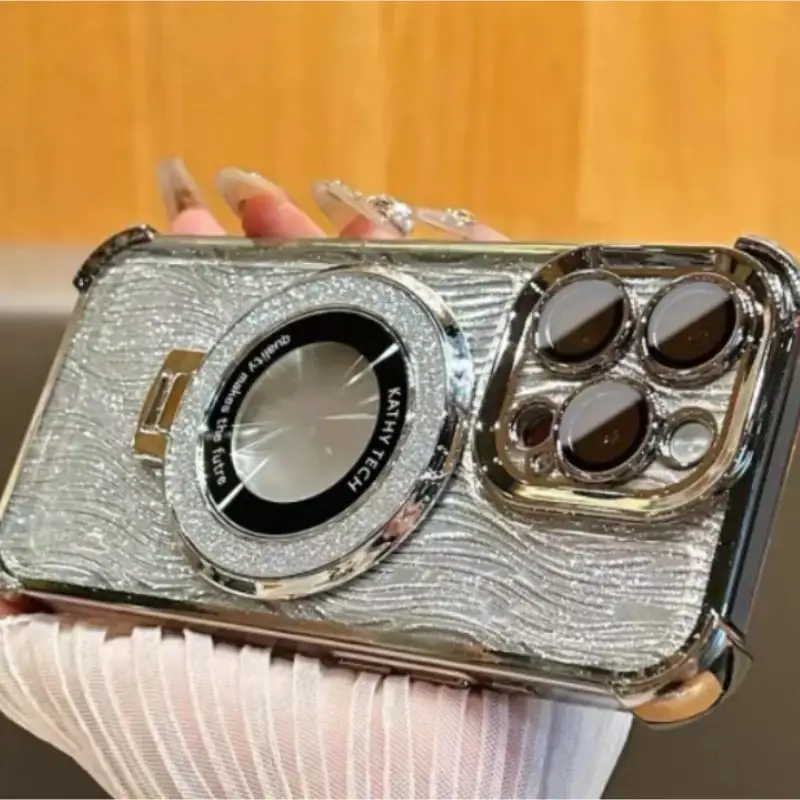 Electroplated Magnetic Phone Case with Stand for iPhone 16 Pro Max - Image 8