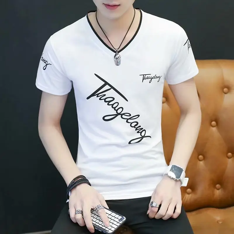 Men Black V-Neck T-Shirt Slim Fit 2020 - Image 3