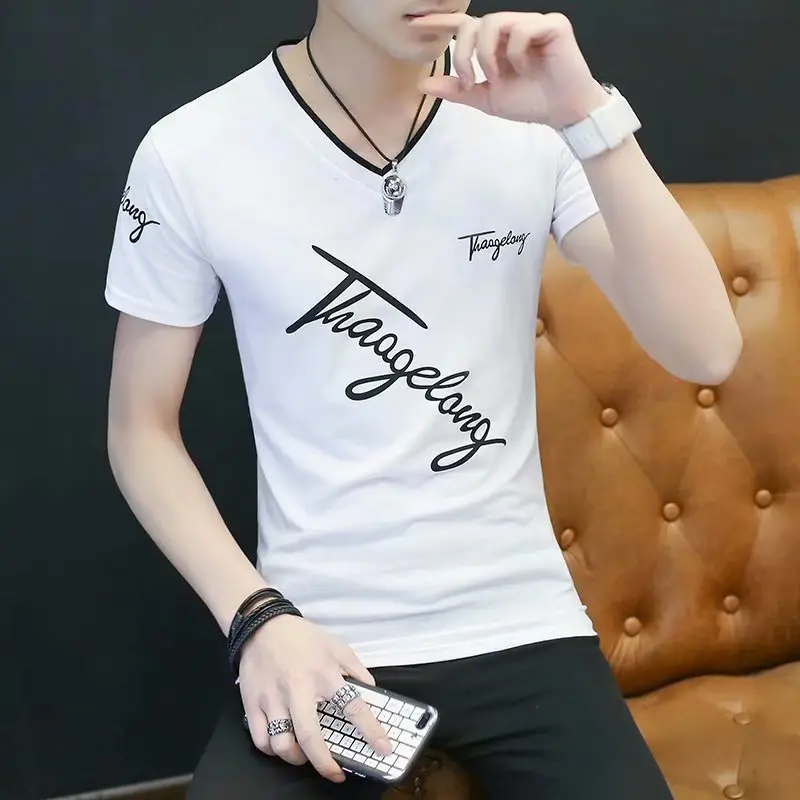 Men Black V-Neck T-Shirt Slim Fit 2020 - Image 4