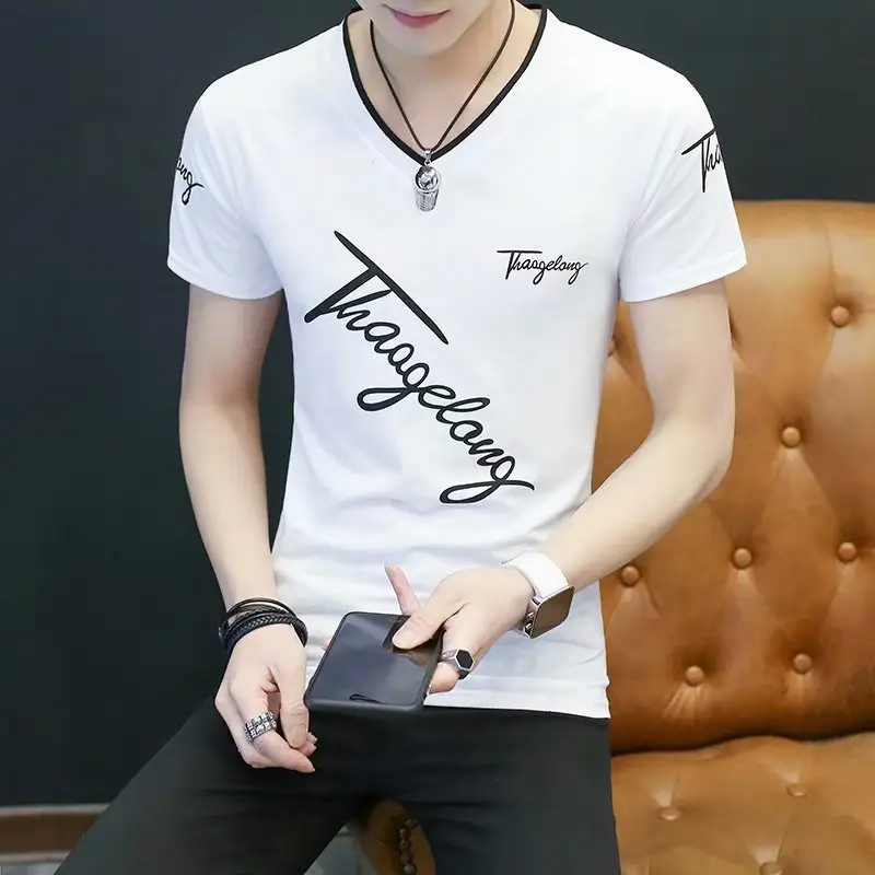 Men Black V-Neck T-Shirt Slim Fit 2020 - Image 5