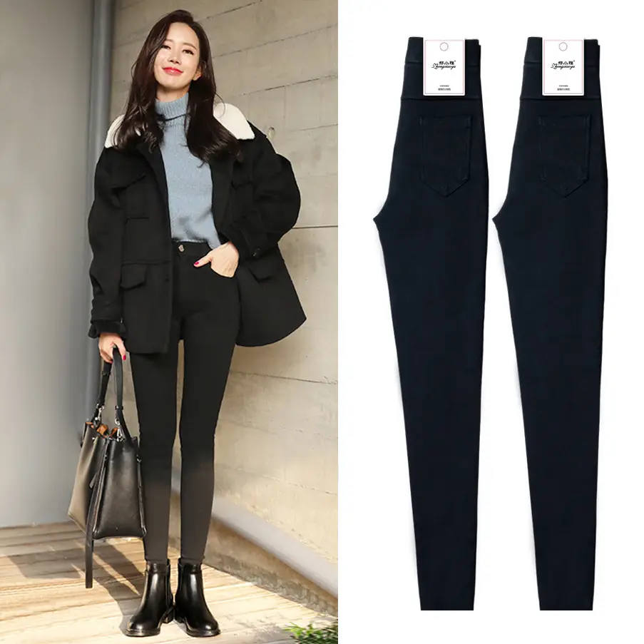 Women Fleece Lined Black Tight Waist Pants 2025 - Image 25