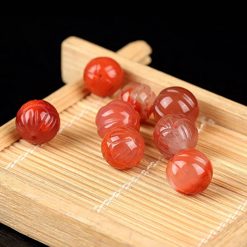 Natural South Red Agate Scattered Beads Carved Lotus Beads - Image 2