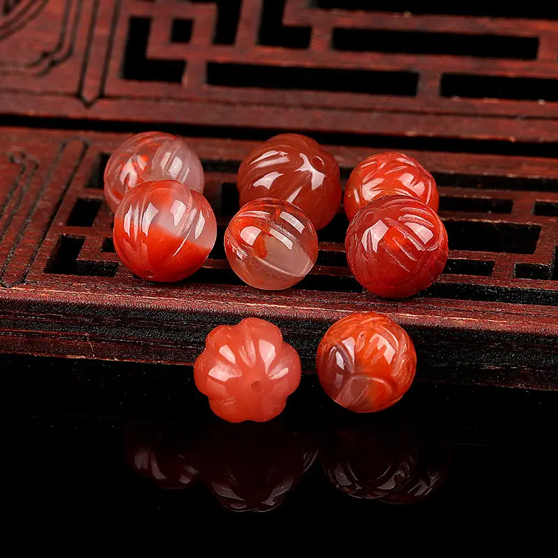 Natural South Red Agate Scattered Beads Carved Lotus Beads - Image 3