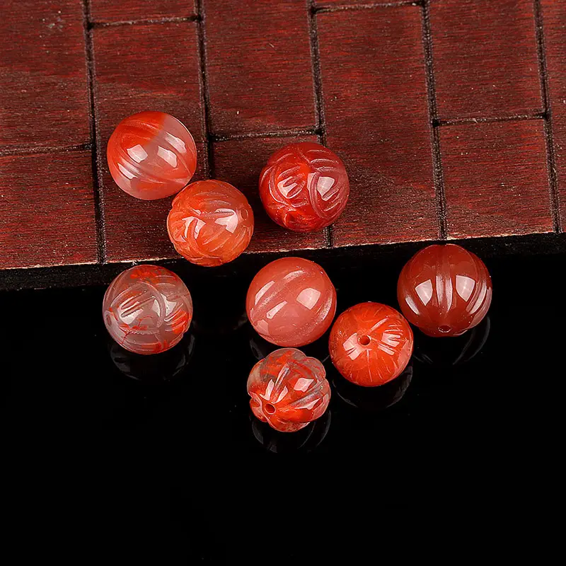 Natural South Red Agate Scattered Beads Carved Lotus Beads - Image 4