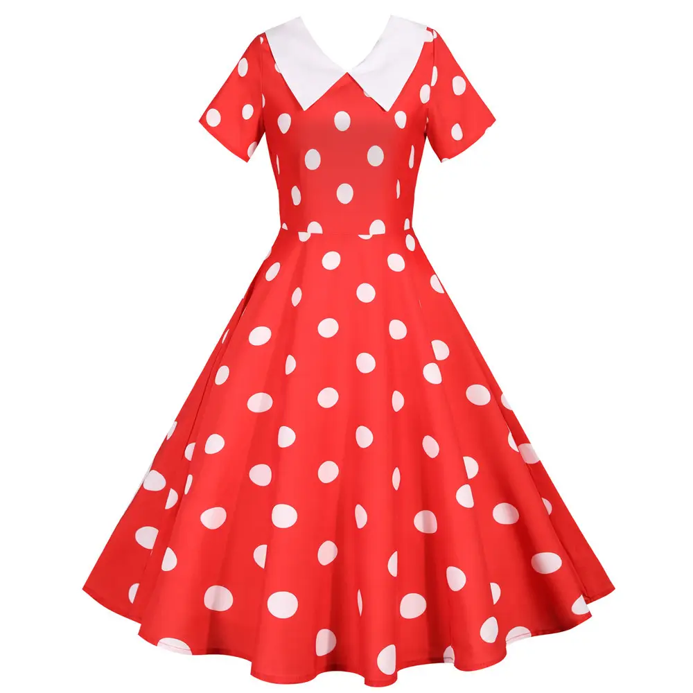 Factory Supply 2022 Hot V-Neck Polka Dot Party Dress - Image 6
