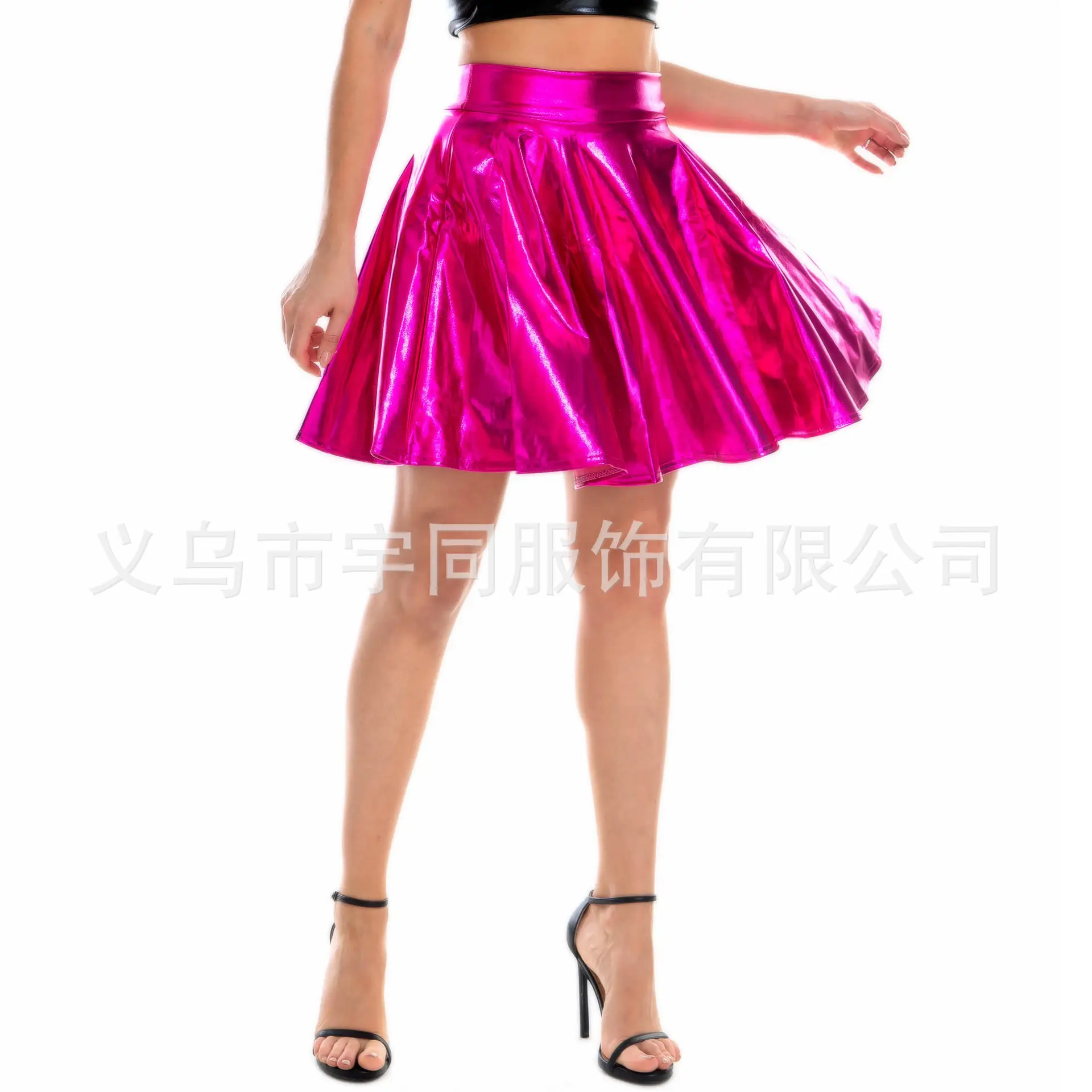 Pink Pleated Swing Skirt for Women Large Size - Image 4