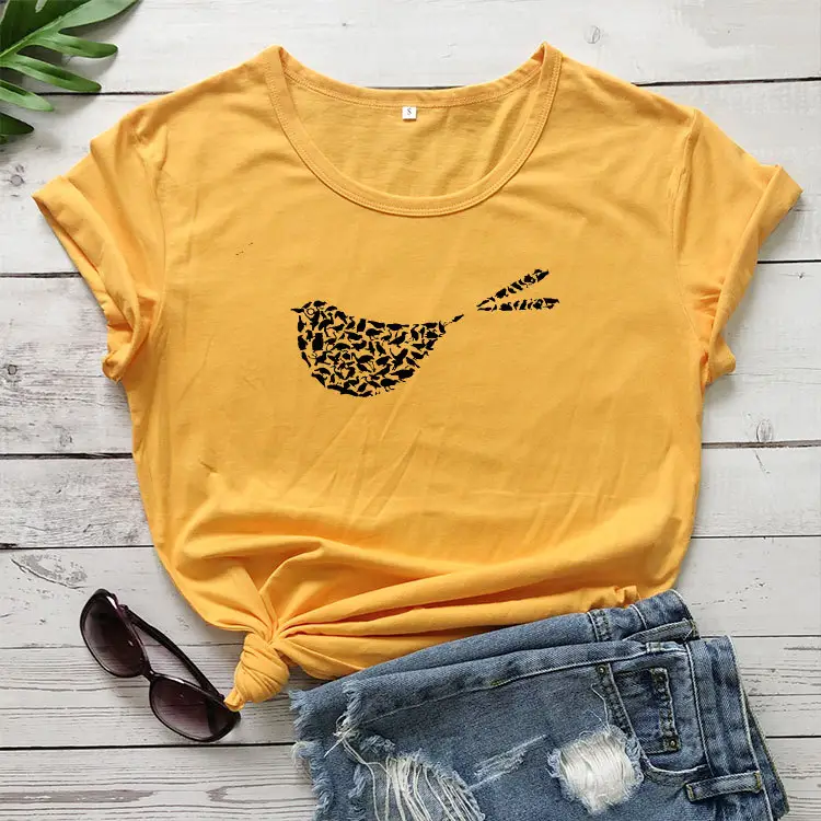 Yellow Butterfly Print T-Shirt Short Sleeve