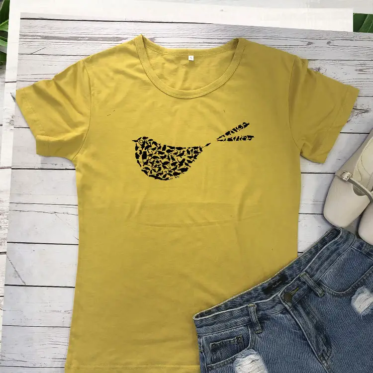 Yellow Butterfly Print T-Shirt Short Sleeve