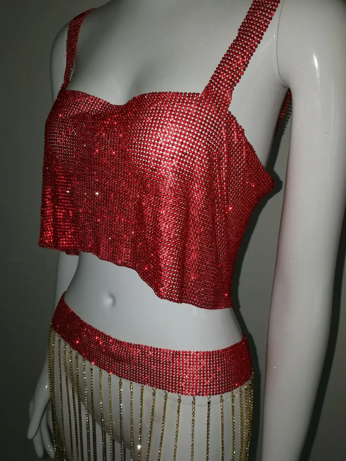 Green Rhinestone Backless Top for Women - Image 2