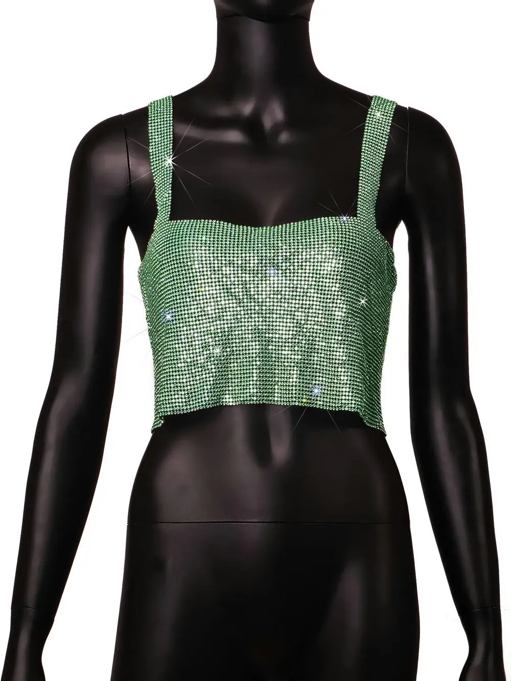 Green Rhinestone Backless Top for Women - Image 3