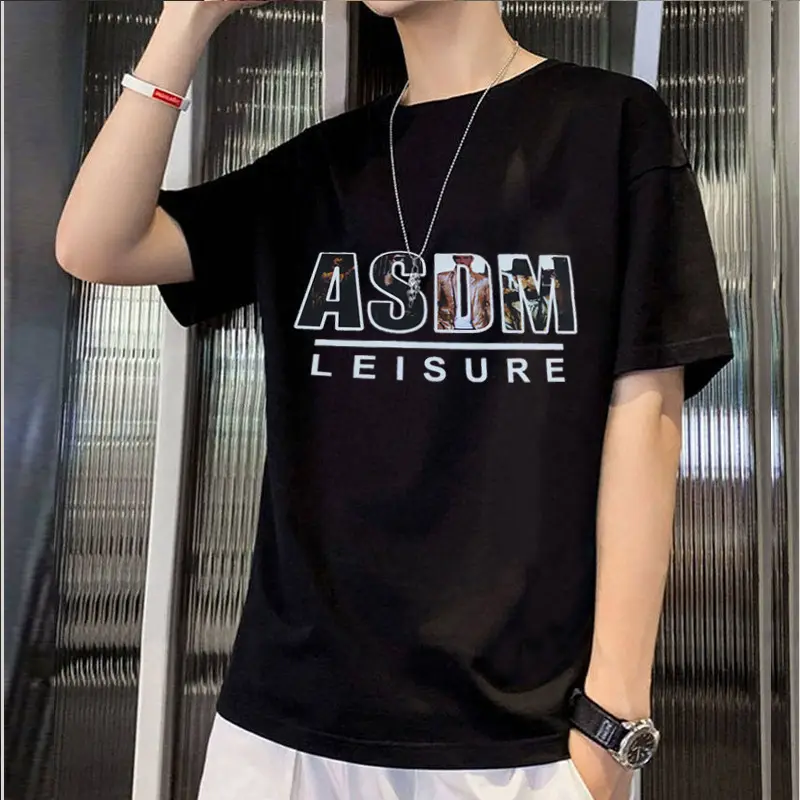 Men Korean Style Black T-Shirt Super Hot Print Loose Fit