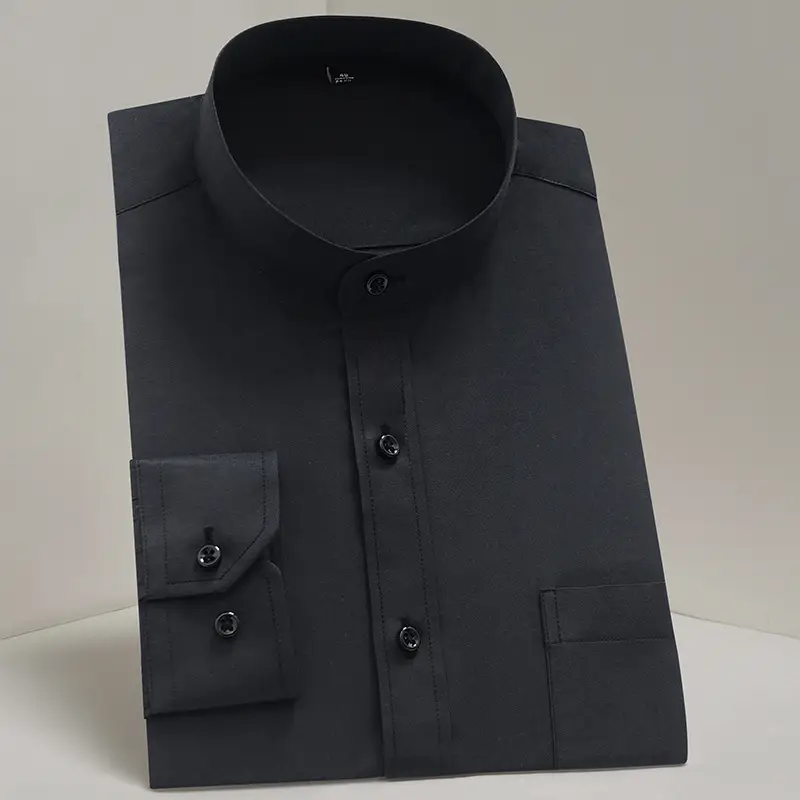 Men's Long Sleeve Black Formal Shirt Zhongshan Style