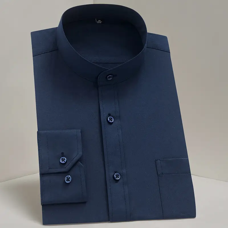 Men's Long Sleeve Black Formal Shirt Zhongshan Style