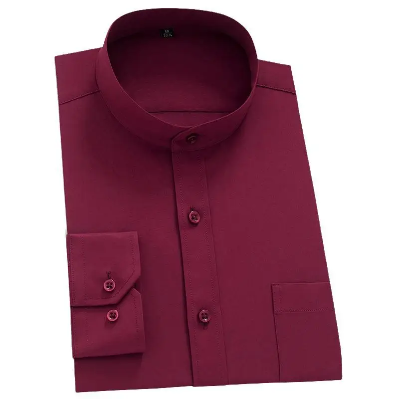 Men's Long Sleeve Black Formal Shirt Zhongshan Style