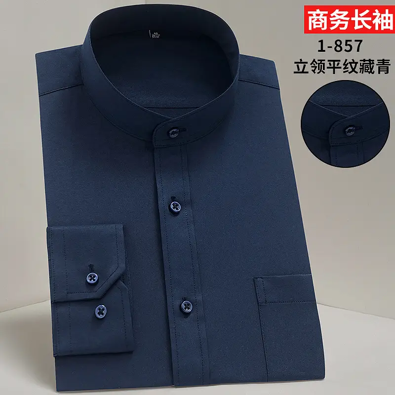 Men's Long Sleeve Black Formal Shirt Zhongshan Style