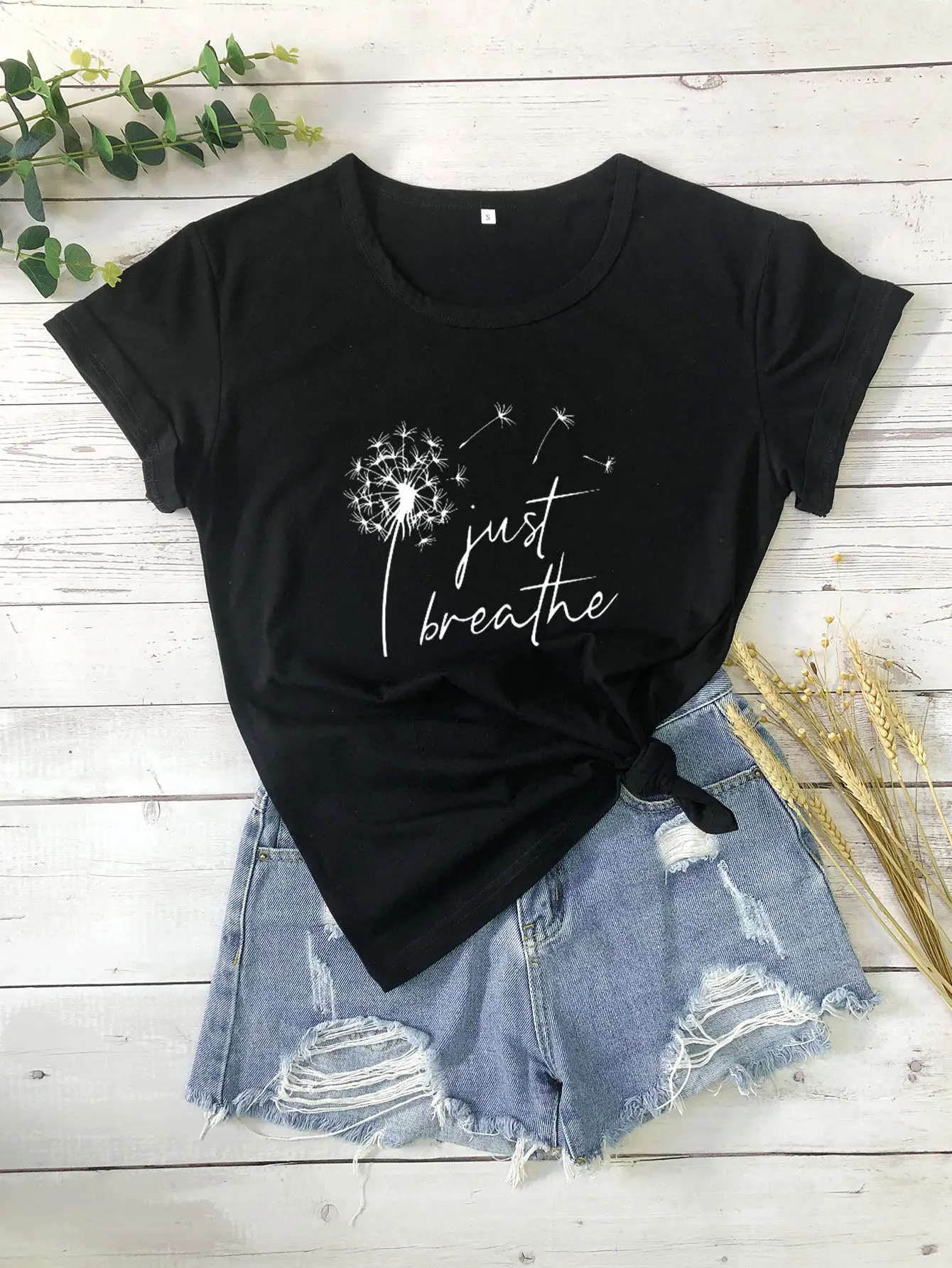 Black Dandelion Print Short Sleeve T-Shirt - Image 2