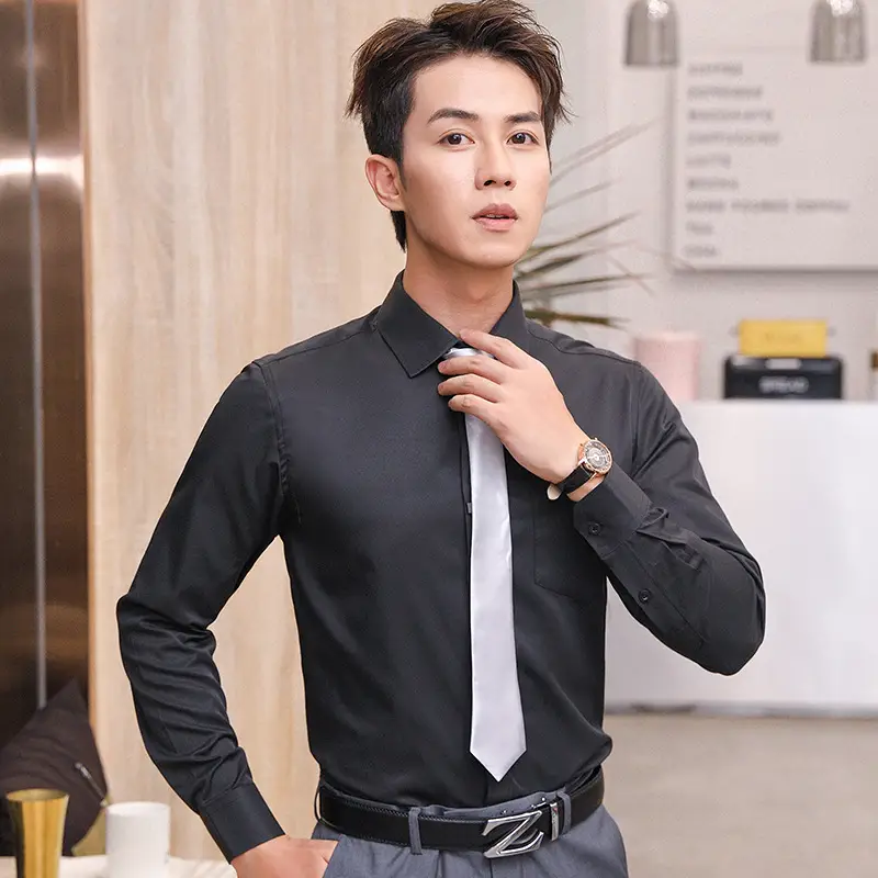 Men's Black Slim Fit Long Sleeve Shirt - Image 5
