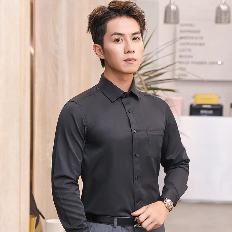 Men's Black Slim Fit Long Sleeve Shirt - Image 6