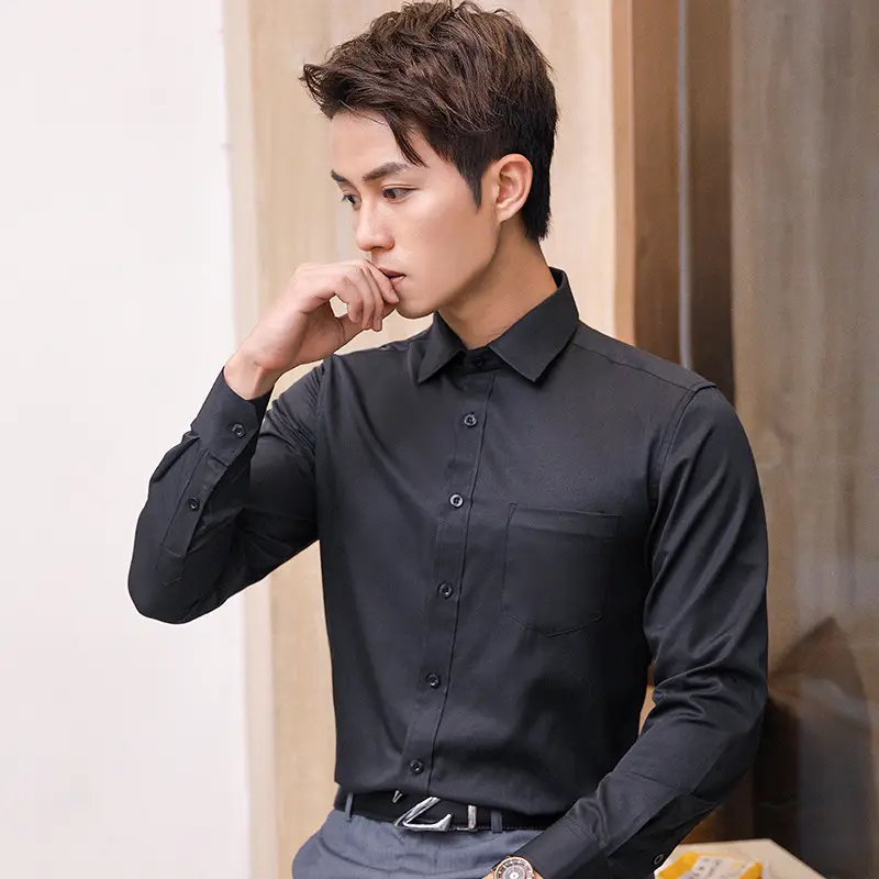 Men's Black Slim Fit Long Sleeve Shirt - Image 7