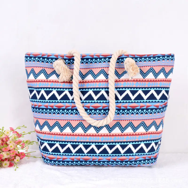 Geometric Canvas Handbag Large Capacity Casual Shopping Bag - Image 2