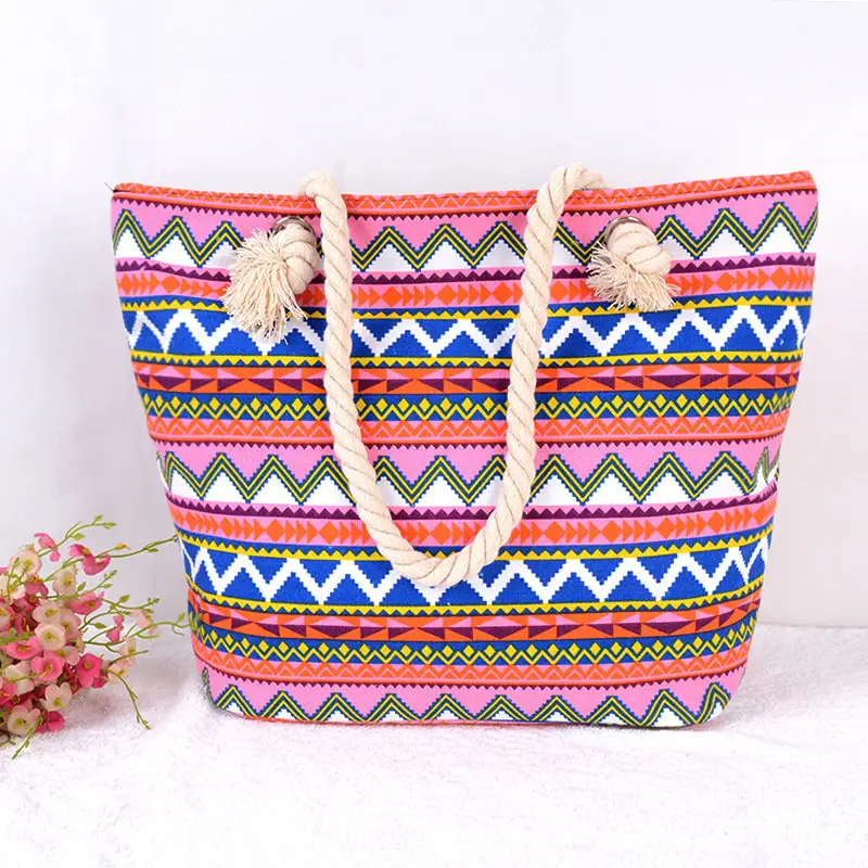 Geometric Canvas Handbag Large Capacity Casual Shopping Bag - Image 5
