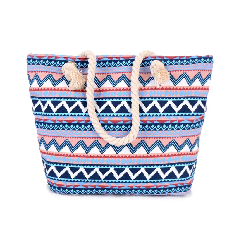 Geometric Canvas Handbag Large Capacity Casual Shopping Bag - Image 6