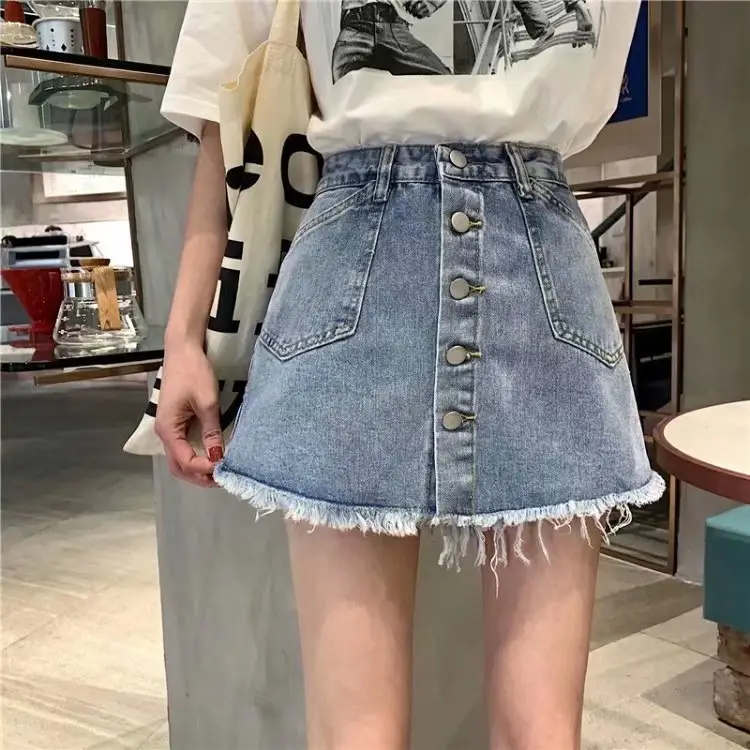 Women High Waist Denim A-Line Skirt Set - Image 3