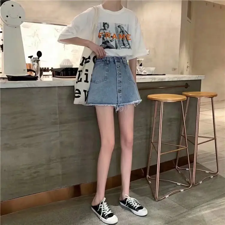 Women High Waist Denim A-Line Skirt Set — feature 18