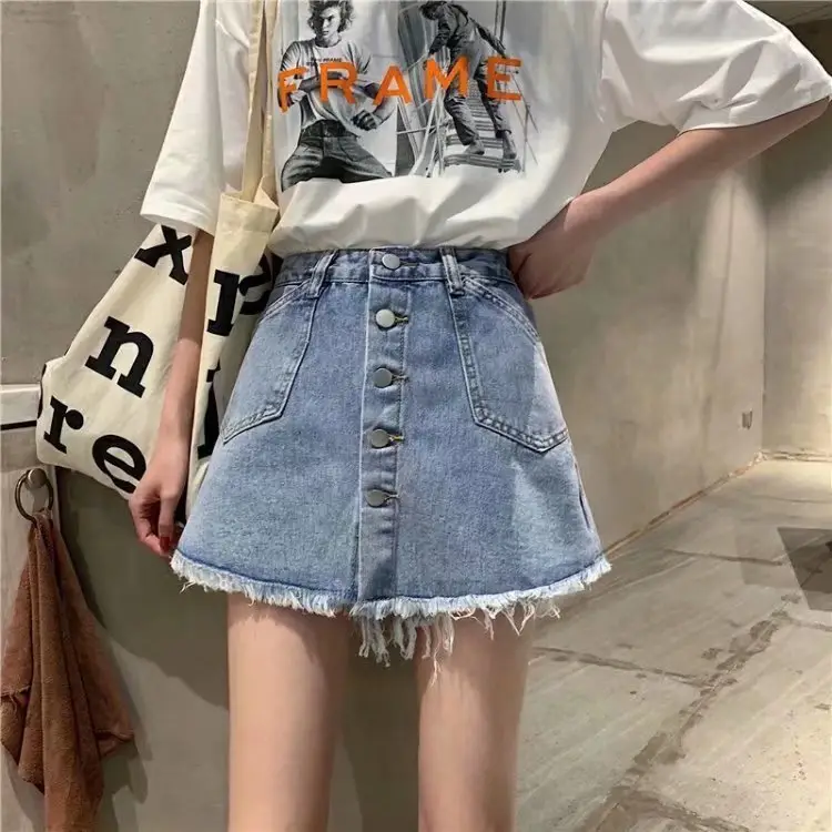 Women High Waist Denim A-Line Skirt Set — feature 6