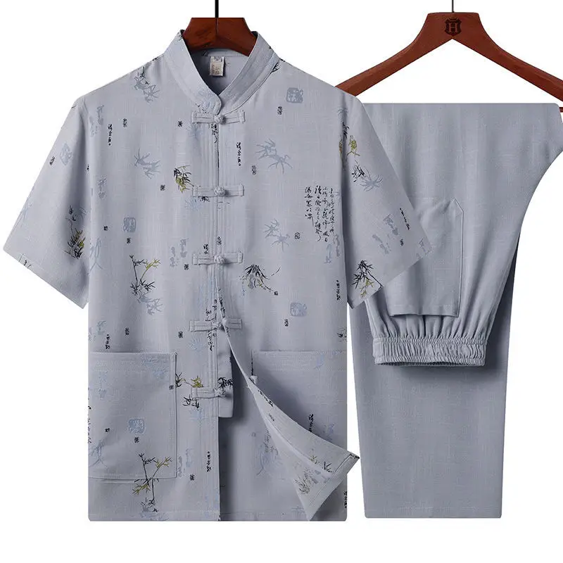 Light Blue Linen Taiji Suit for Men Morning Exercise - Image 17