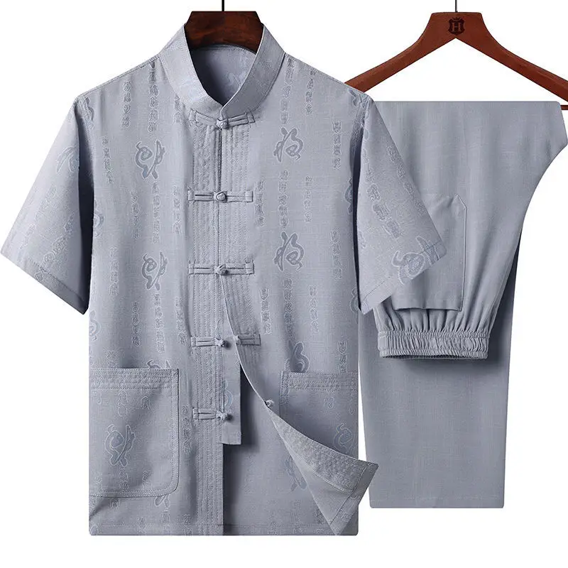 Light Blue Linen Taiji Suit for Men Morning Exercise - Image 18