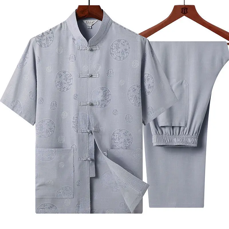 Light Blue Linen Taiji Suit for Men Morning Exercise - Image 19