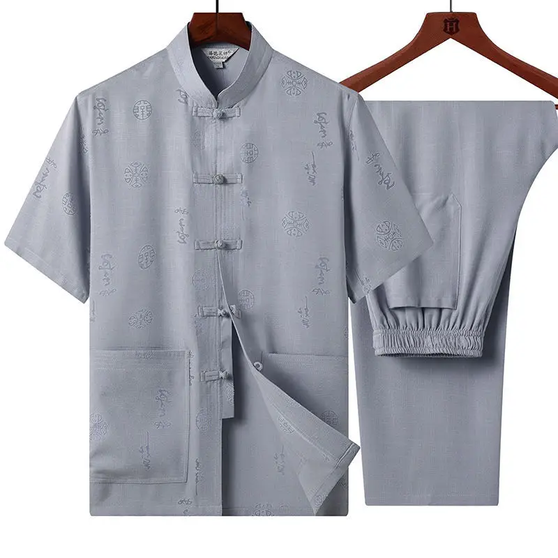 Light Blue Linen Taiji Suit for Men Morning Exercise - Image 20