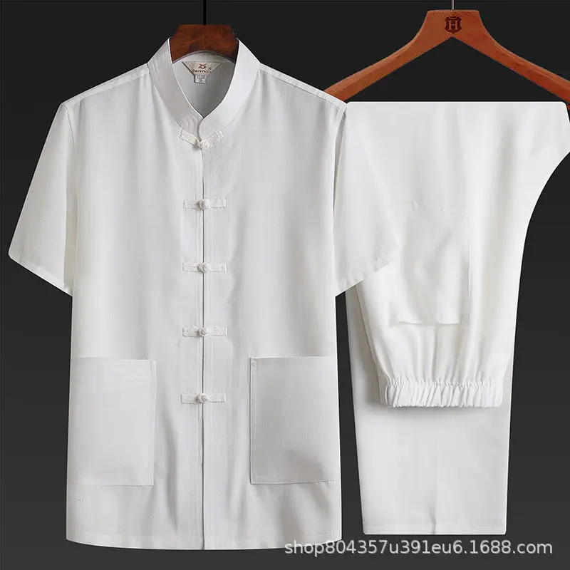 Light Blue Linen Taiji Suit for Men Morning Exercise - Image 4