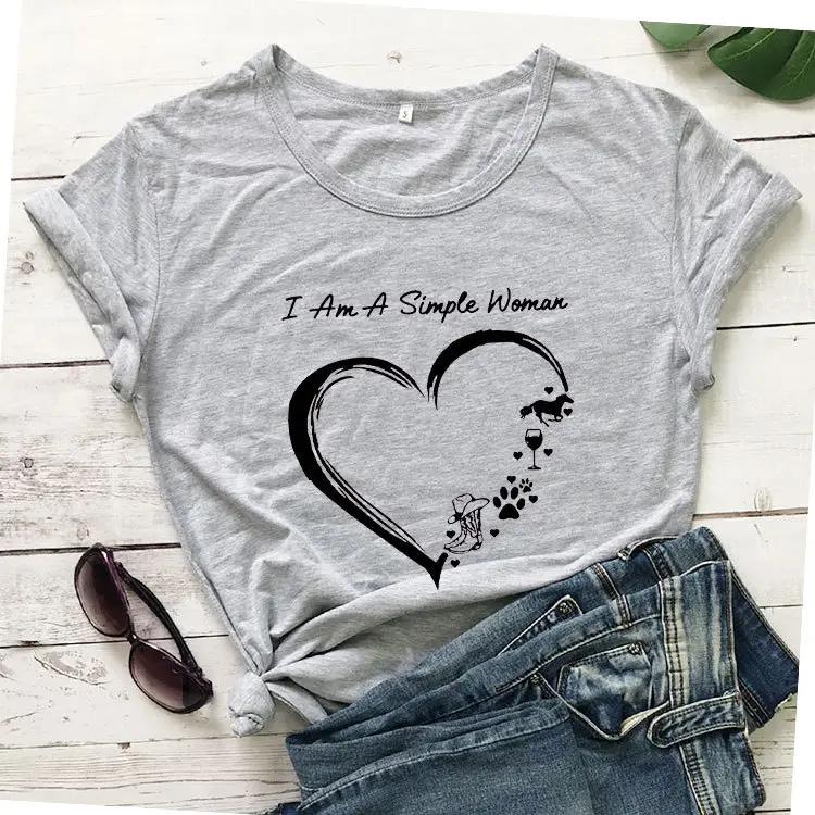 Black Heart Print T-Shirt for Women Short Sleeve