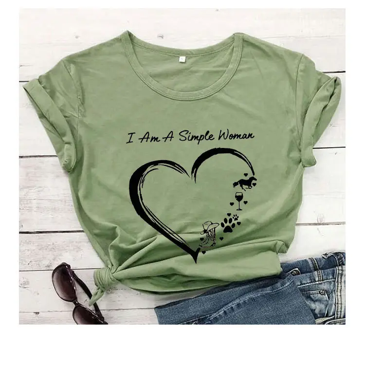 Black Heart Print T-Shirt for Women Short Sleeve