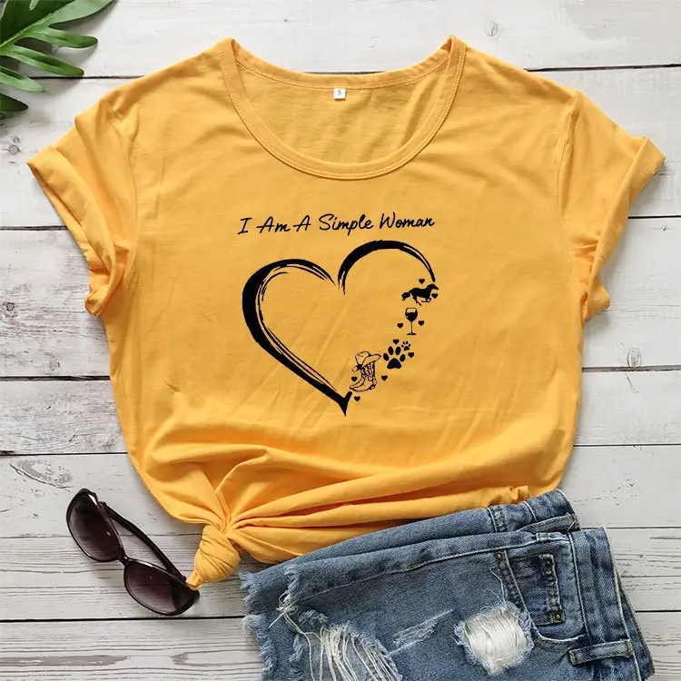 Black Heart Print T-Shirt for Women Short Sleeve
