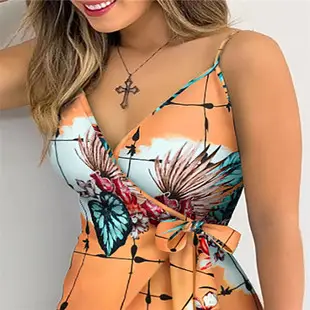 Dark Blue Floral Printed One-Piece Shorts Set — feature 33