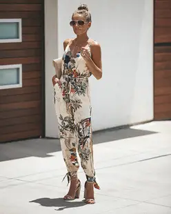 Dark Blue Floral Printed One-Piece Shorts Set — feature 7