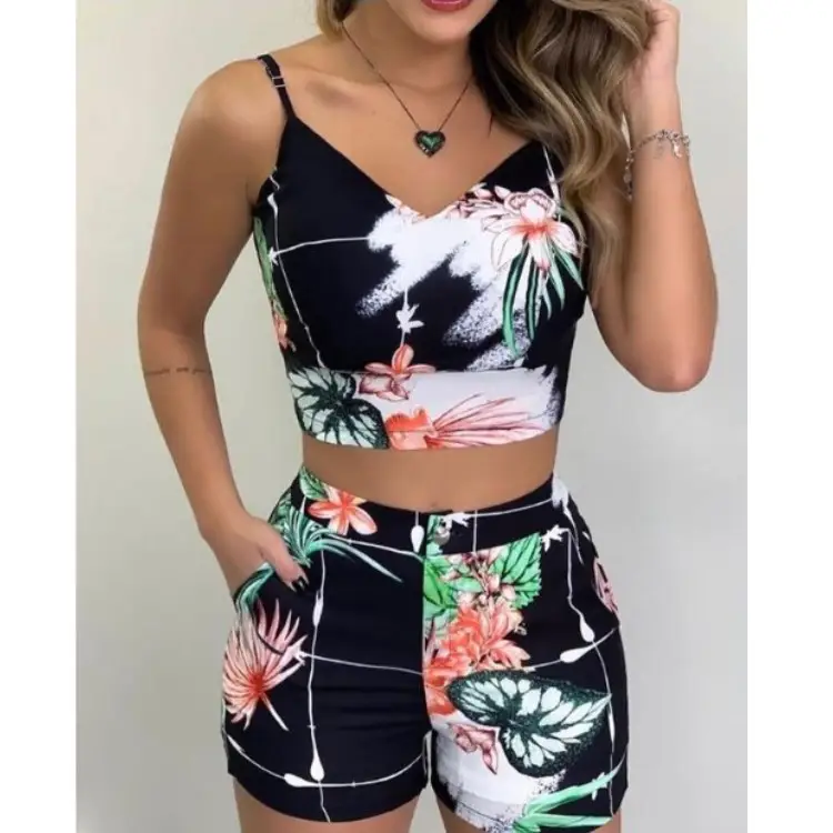 Women's Floral Print Casual Shorts Set