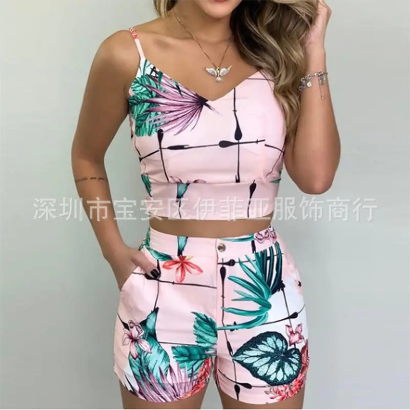 Women's Floral Print Casual Shorts Set