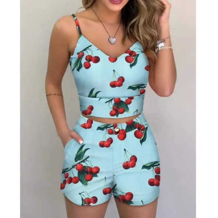 Women's Floral Print Casual Shorts Set